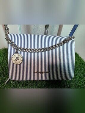 ​Karl Lagerfeld Paris Striped Crossbody Bag - Blue & White Accordion Wallet
